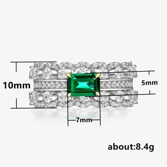 🔥 Noble Density Diamond Inlaid Luxury Emerald CZ Ring for Women, HA4406-6 - Picture 4 of 6